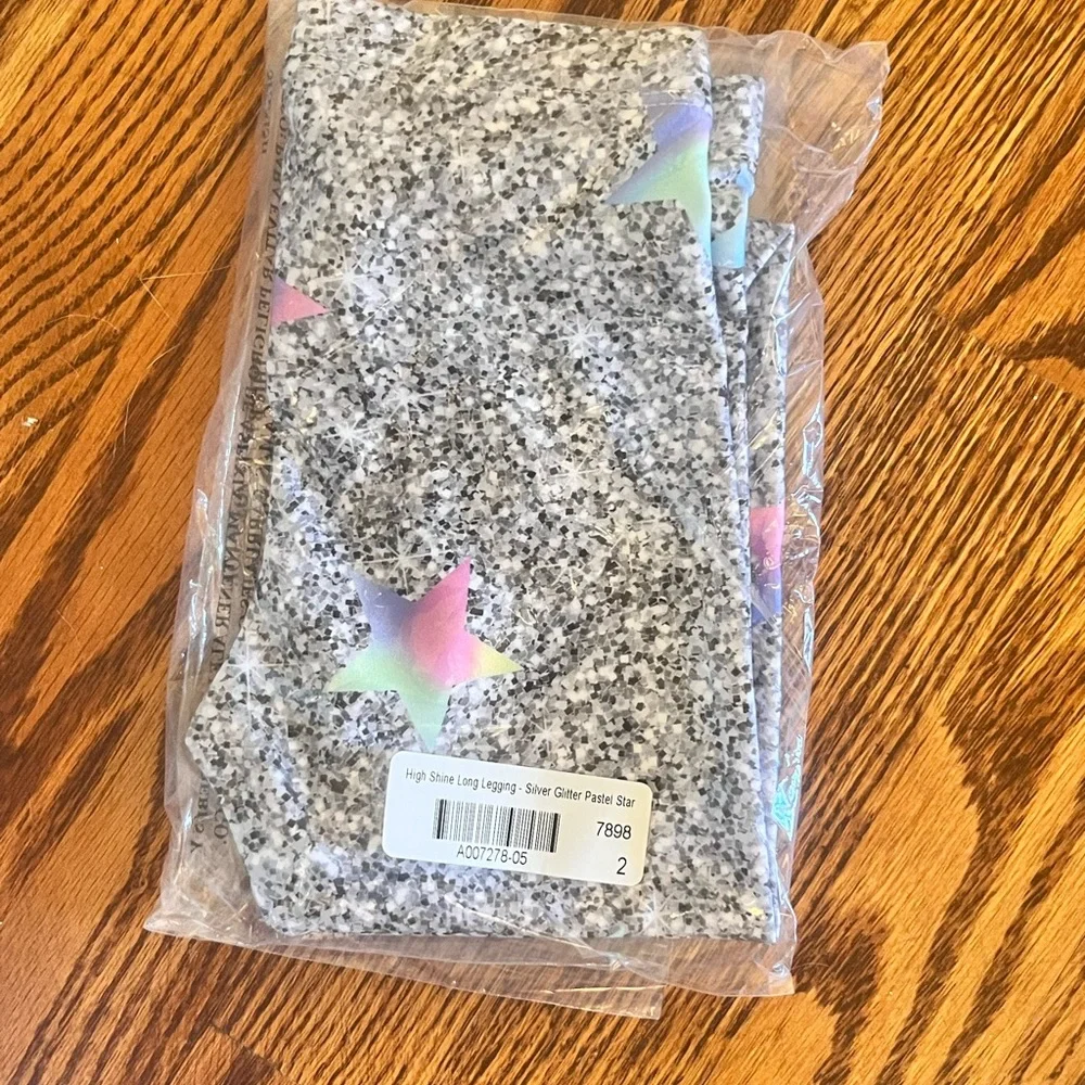 PixieLane High Shine Long Legging - Silver Glitter Pastel Stars 2T Nwt $29